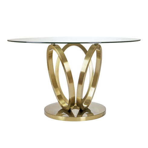 Zara 4 Seater Round Dining Table Gold - Clear Glass